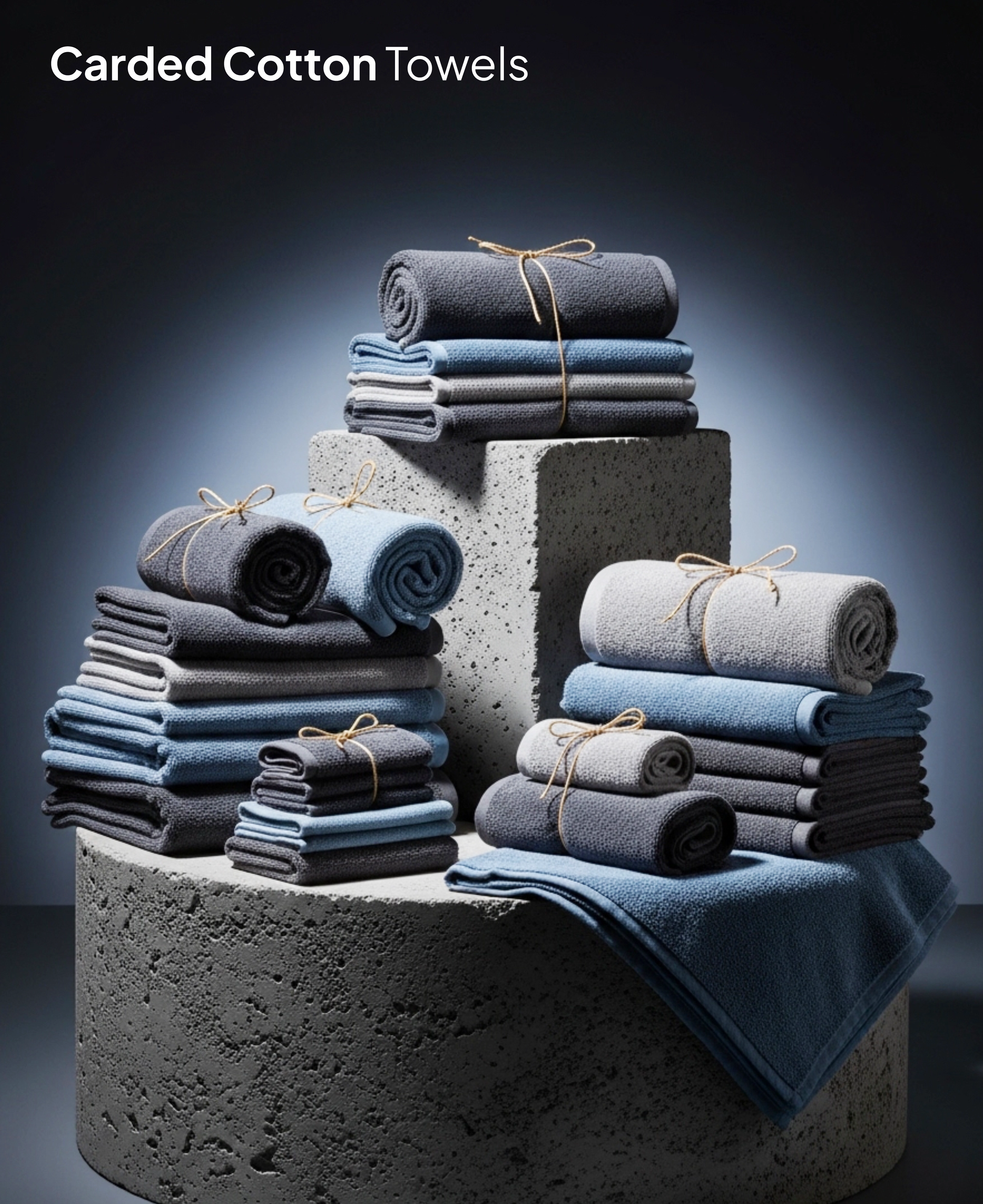 Folded cotton towels on pedestal